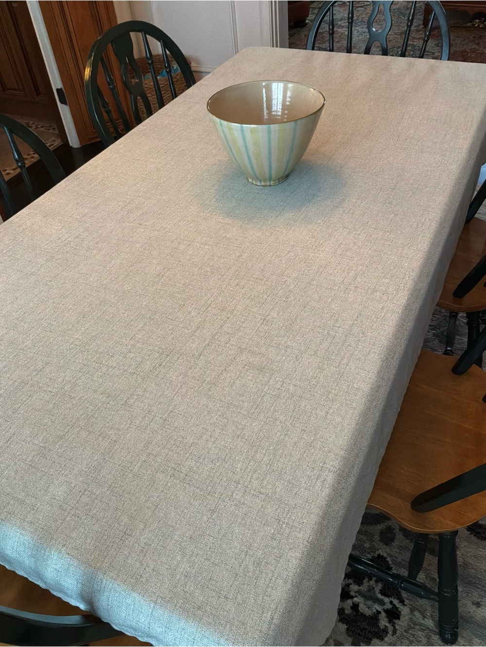 Laura Ashley Light Sage Green Poly Tablecloth Easy Care Washable 82”L x 57”W